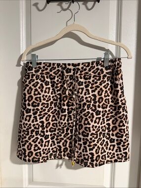 Leopard Print Drawstring Women's Skort - Pink & Brown